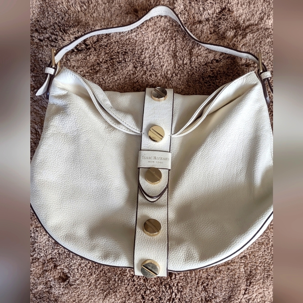 Isaac Mizrahi Ivory Pebbled Leather purse